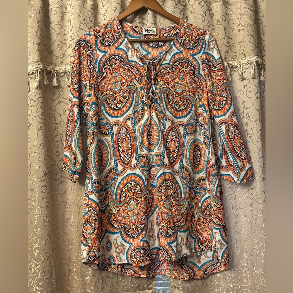 Show Me Your MuMu Orange and Blue Paisley Tunic- XS